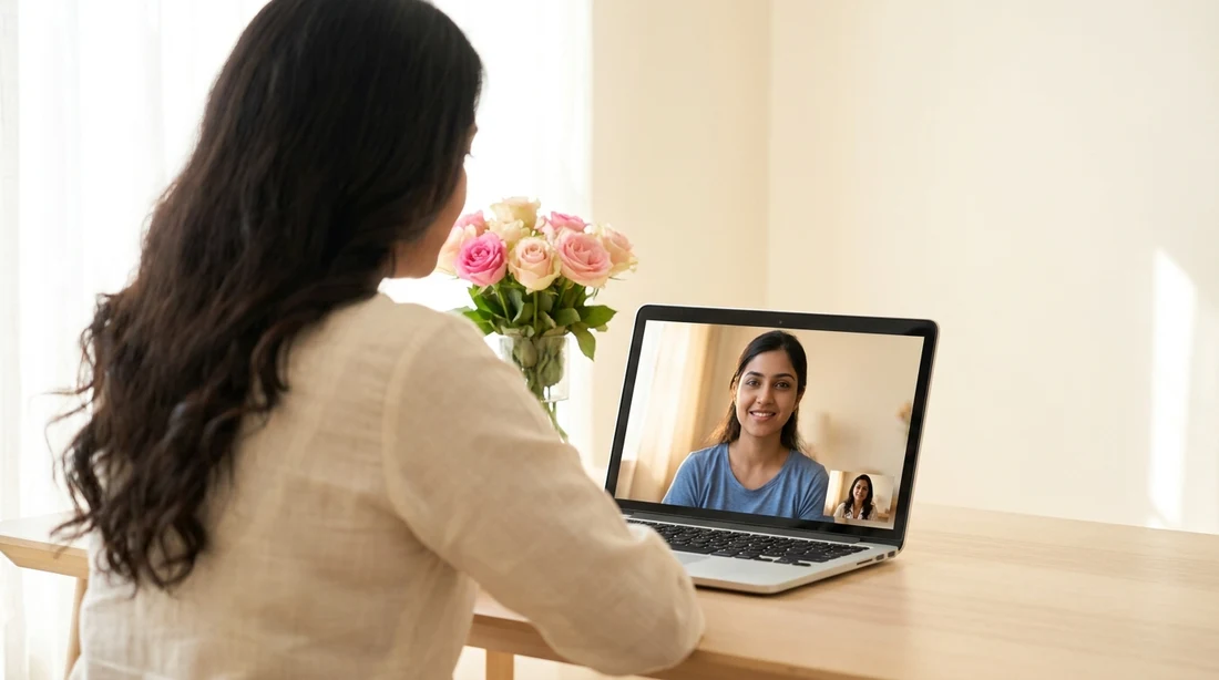 Dr. Geeta S K on a video call with a patient